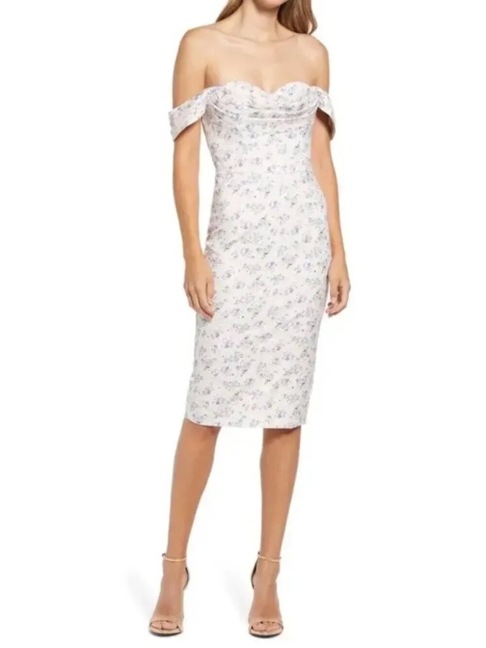 Lavish Alice Women's Off the Shoulder Cocktail Midi Dress Size 8